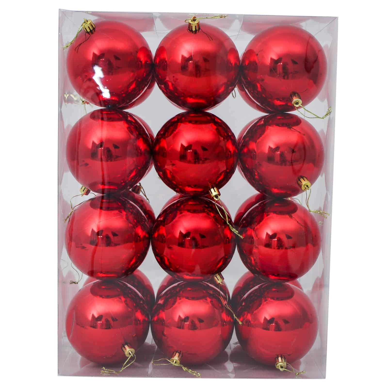 RED 100mm Christmas Baubles 24 Balls Gloss