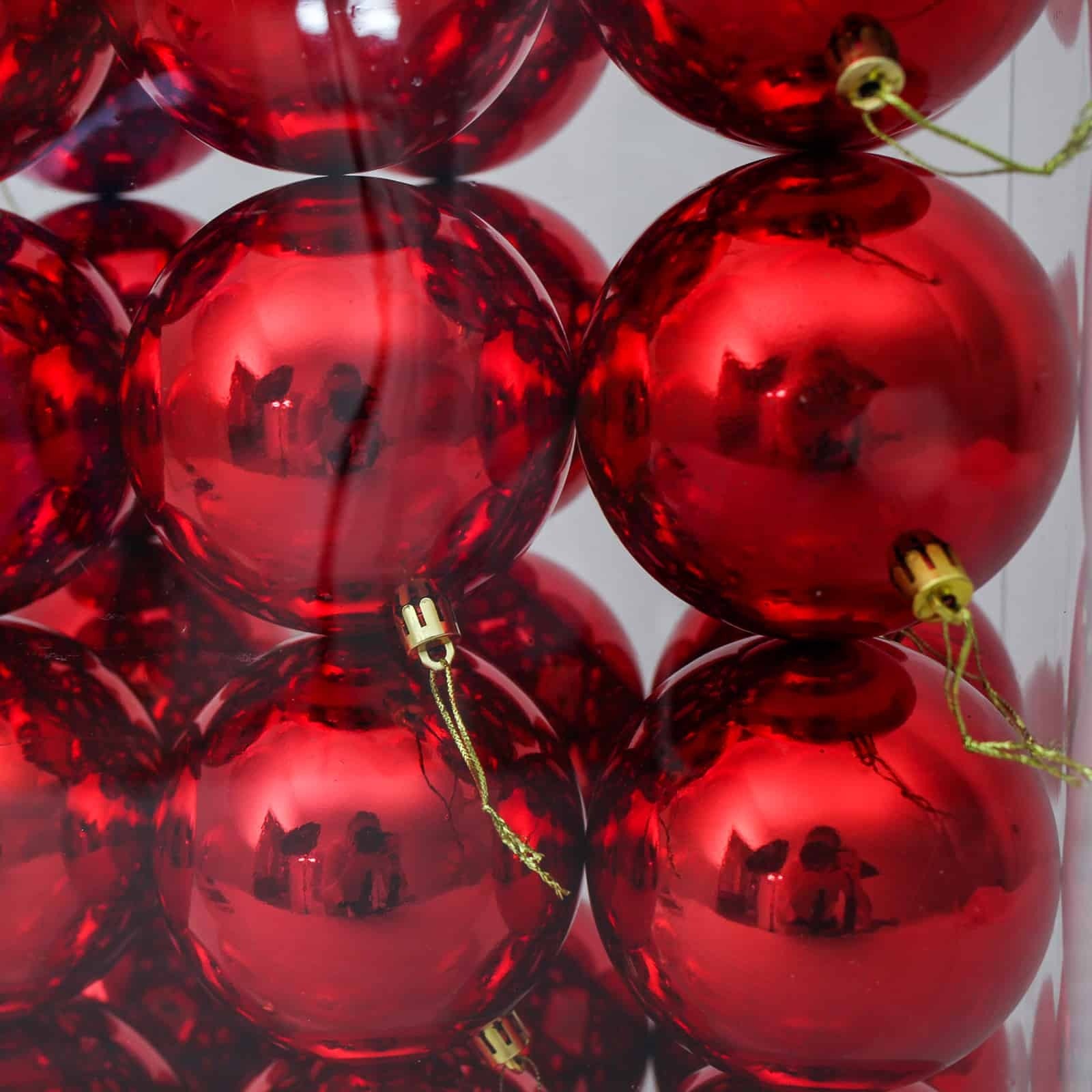 RED 100mm Christmas Baubles 24 Balls Gloss