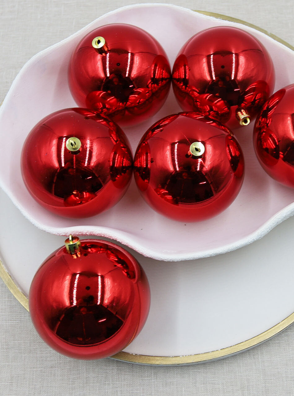 RED 100mm Christmas Baubles 24 Balls Gloss