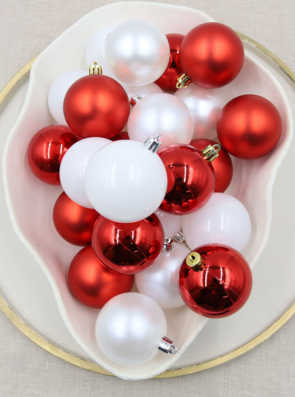 Red & White Mix Christmas Baubles 80mm Gloss Matte Packs