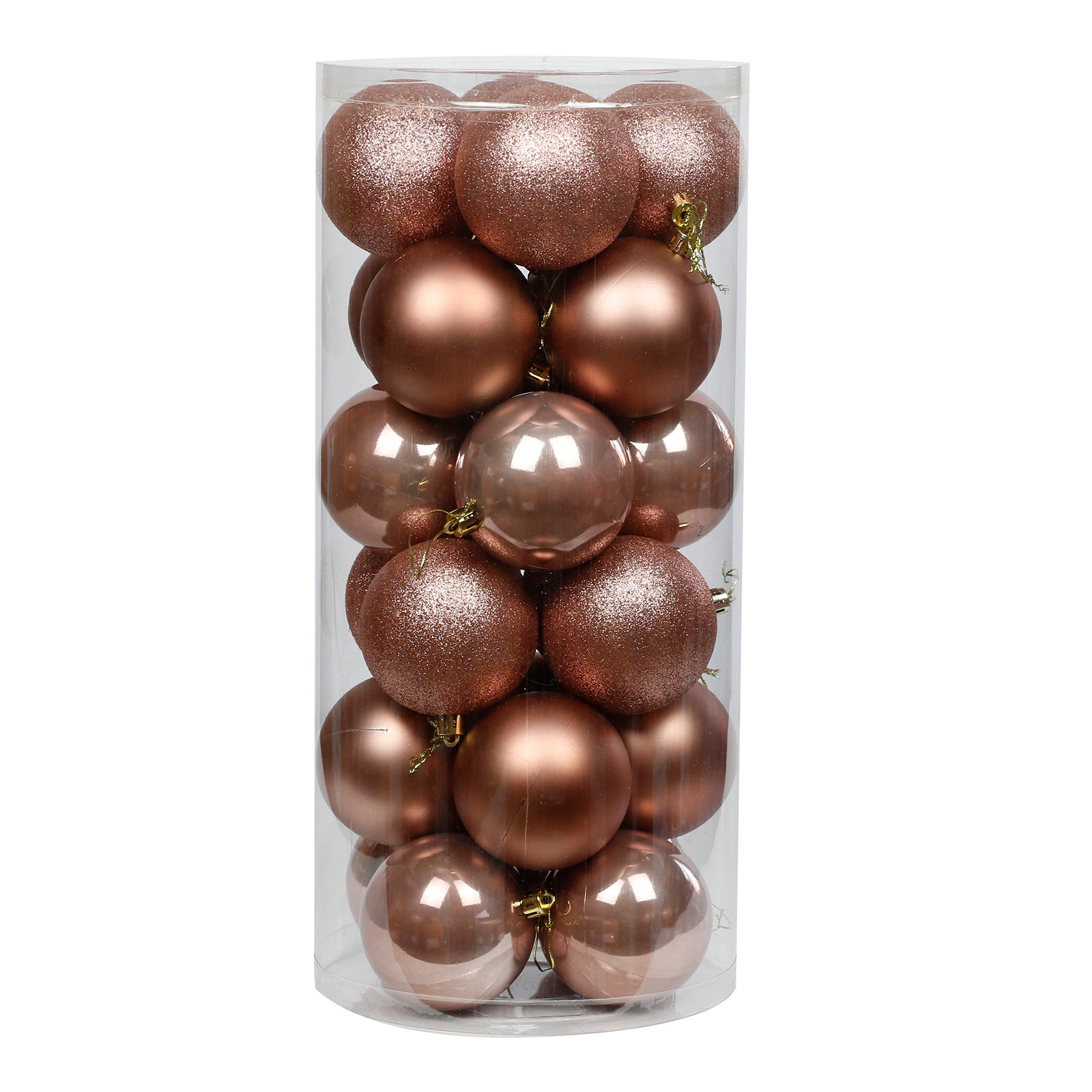 Rose Gold Christmas Baubles 60mm Pearl Matt Glitter Packs