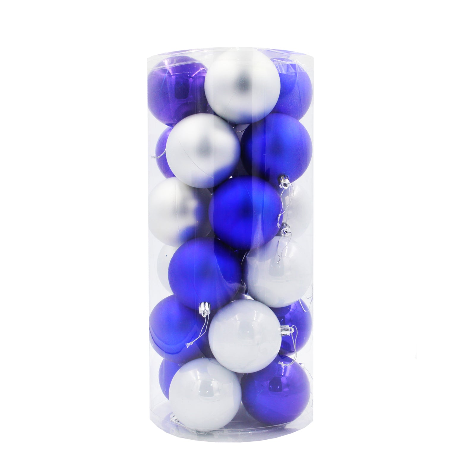 Silver / Royal Blue Christmas Baubles 60mm Pearl Matt