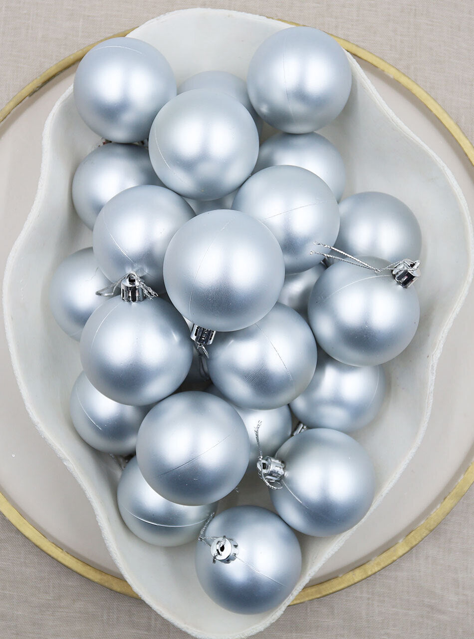 Silver Christmas Baubles 70mm Matt 24 and 48 Packs