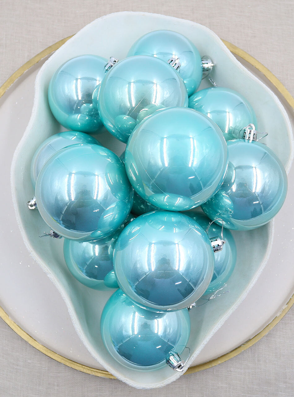 Tiffanie Blue Christmas Baubles 70mm Pearl Packs