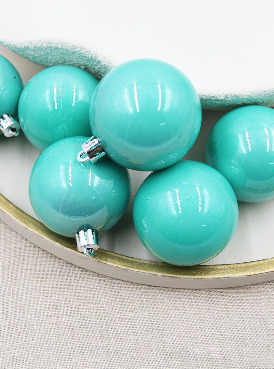 Tiffanie Blue Christmas Baubles 80mm Pearl 6 Pack