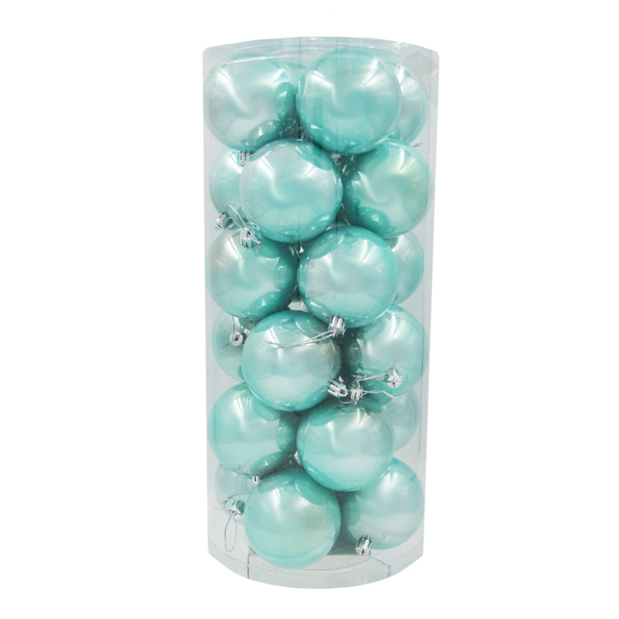 Tiffanie Blue Christmas Baubles 80mm Pearl 6 Pack