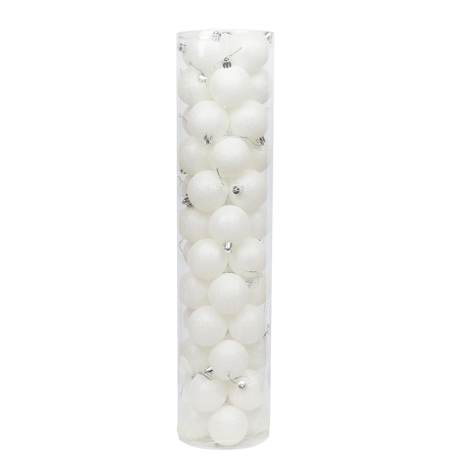 White Christmas Baubles 80mm Glitter 24 and 48 Pack