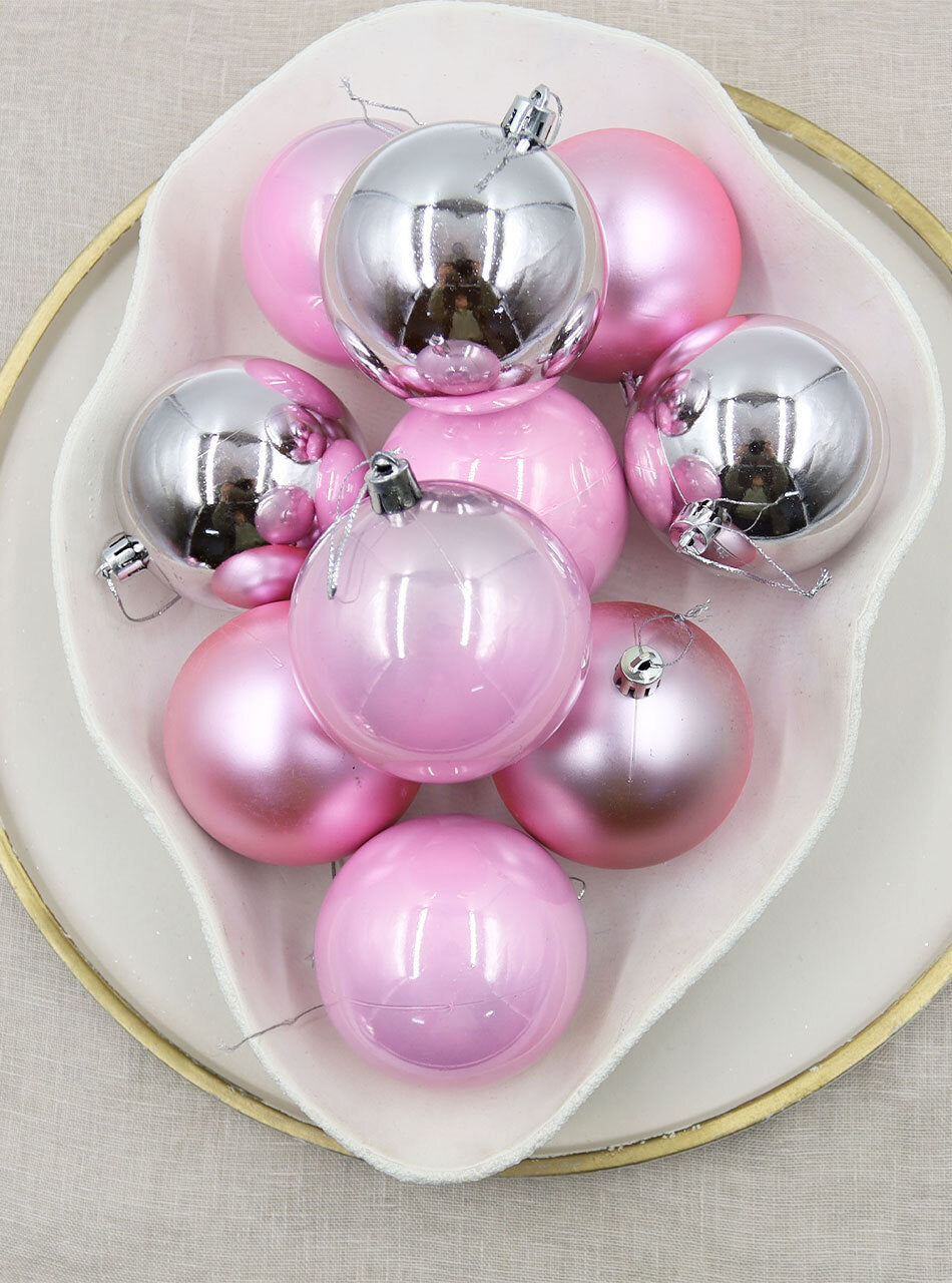 Baby Pink Christmas Baubles 80mm