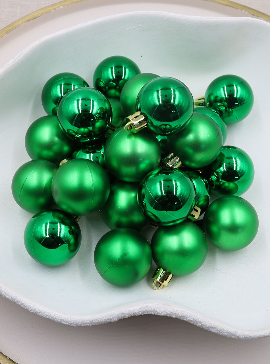 GREEN 40mm Christmas Baubles Gloss Matt 24 pack