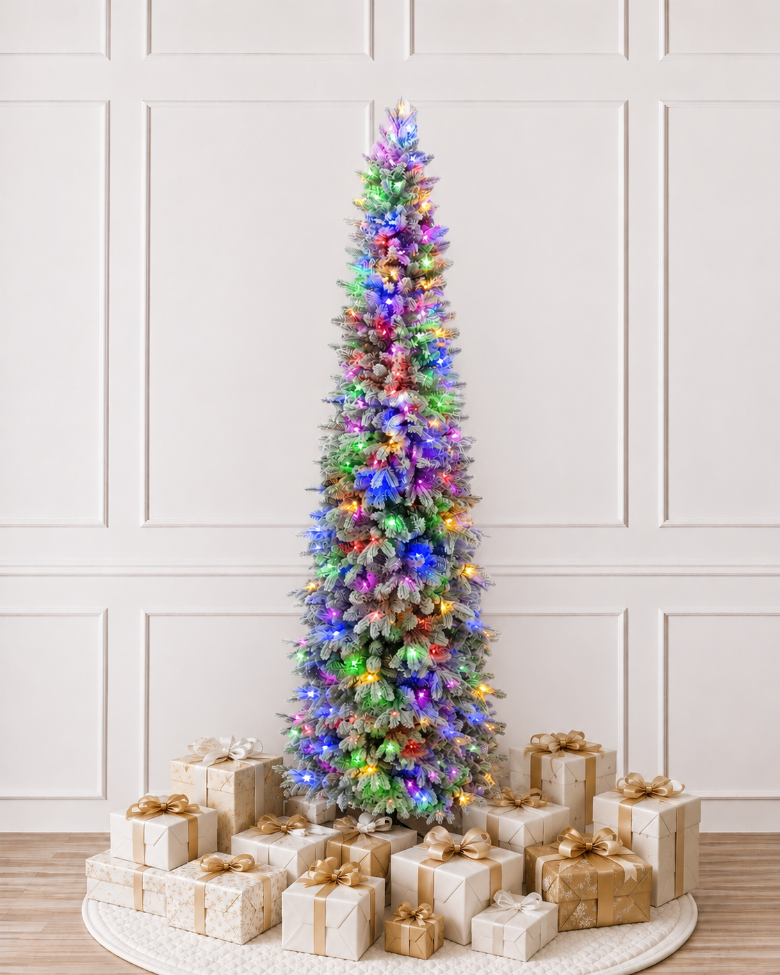 Kingsport Ultra Slim Flocked 7ft / 210cm Pre lit Dual Colour Christmas Tree