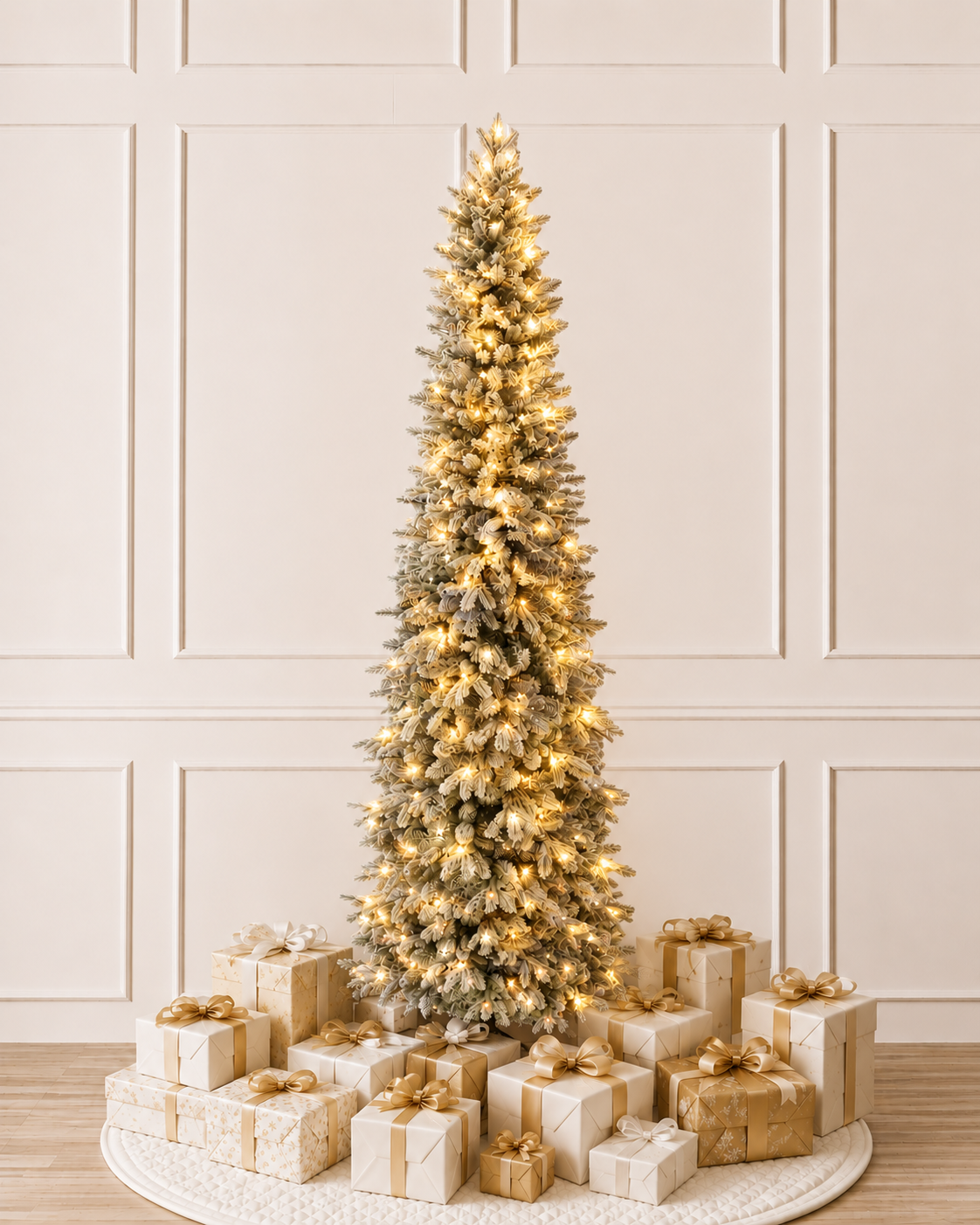 Kingsport Ultra Slim Flocked 7ft / 210cm Pre lit Dual Colour Christmas Tree