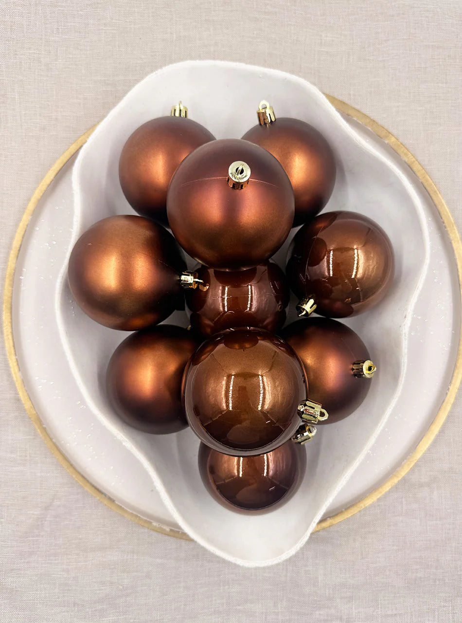 60mm Coffee Christmas Baubles Pearl Matt 24 Pack