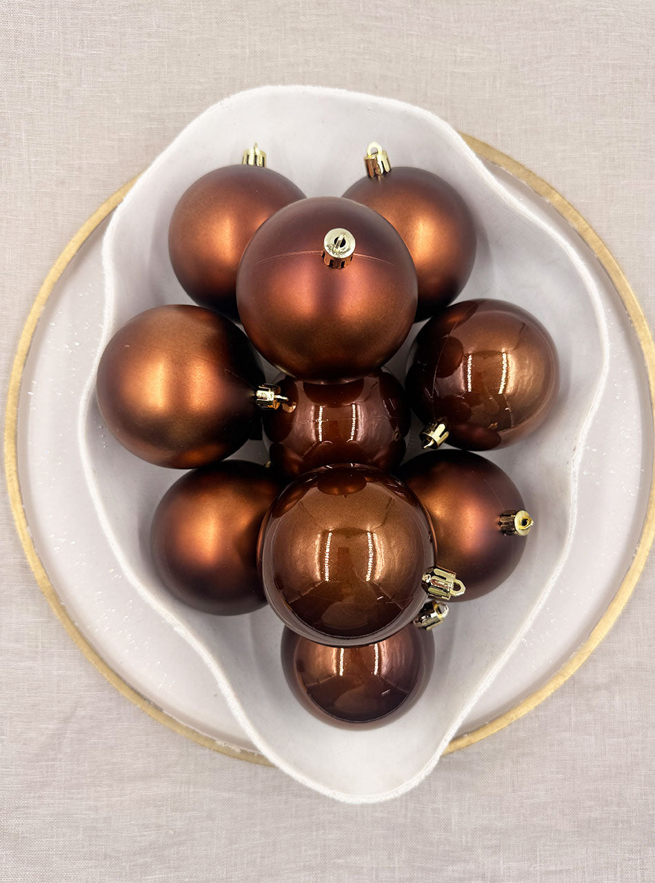 70mm Coffee Christmas Baubles Pearl Matt Packs