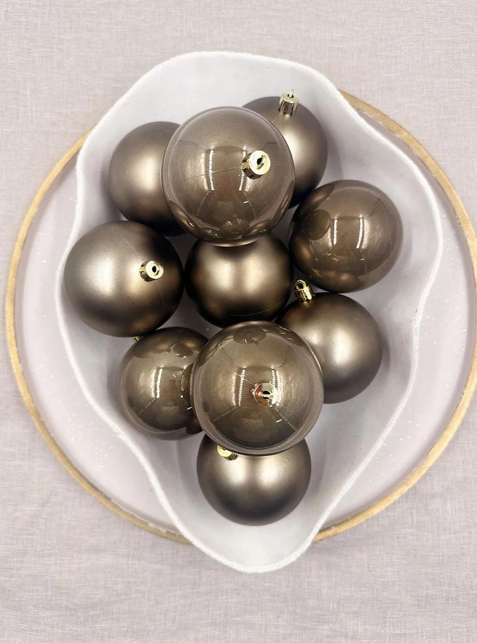 60mm Dark Taupe Christmas Baubles Pearl Matt 24 Pack
