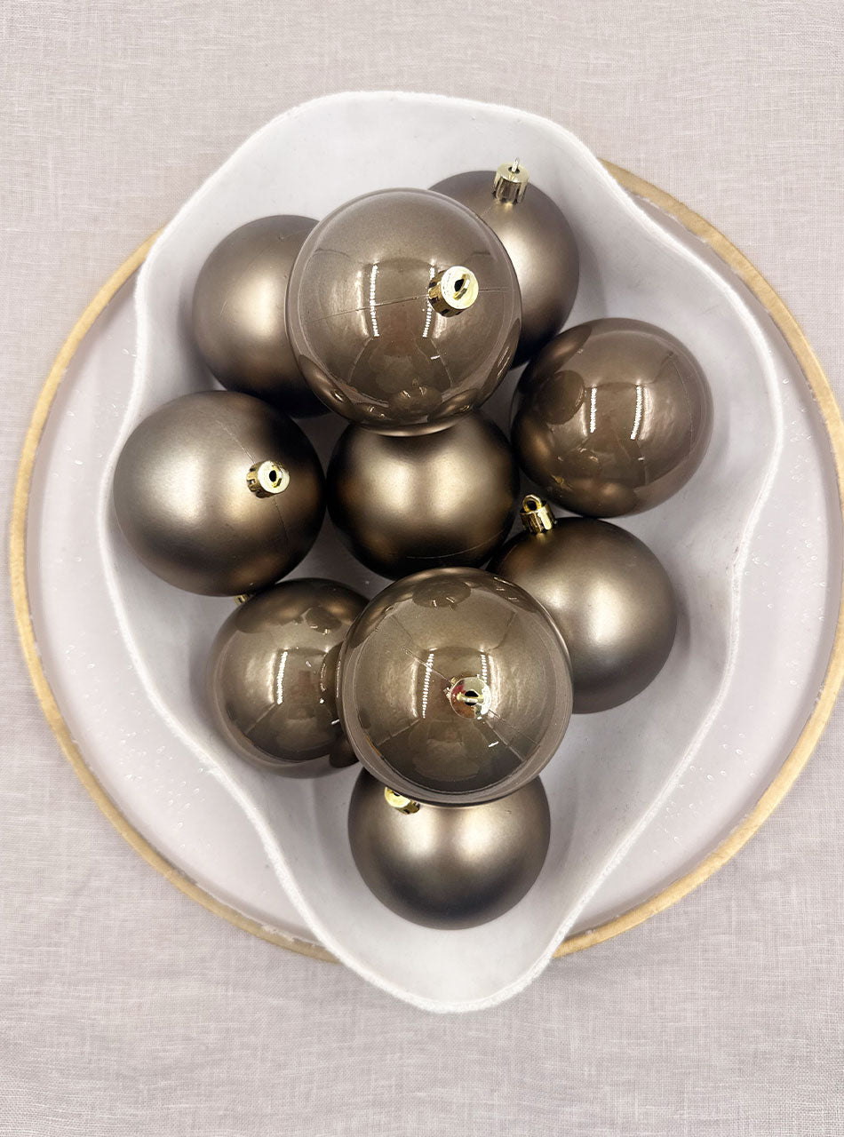 70mm Dark Taupe Christmas Baubles Pearl Matt 24 Pack