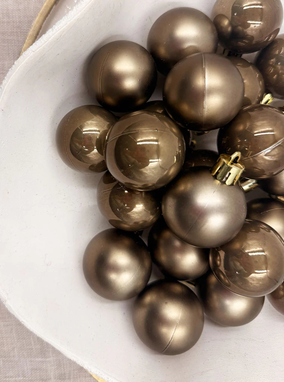 Dark Taupe 200mm Christmas Baubles Pearl 4 Pack