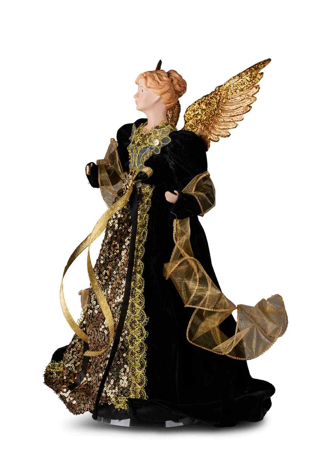Black & Gold Angel Tree Topper 43cm