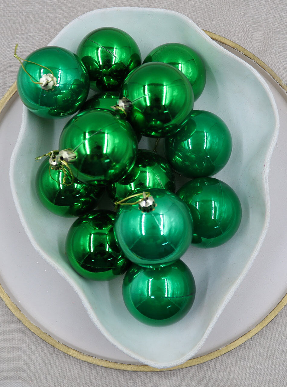 GREEN 70mm Christmas Baubles Gloss Pearl 48 Pack