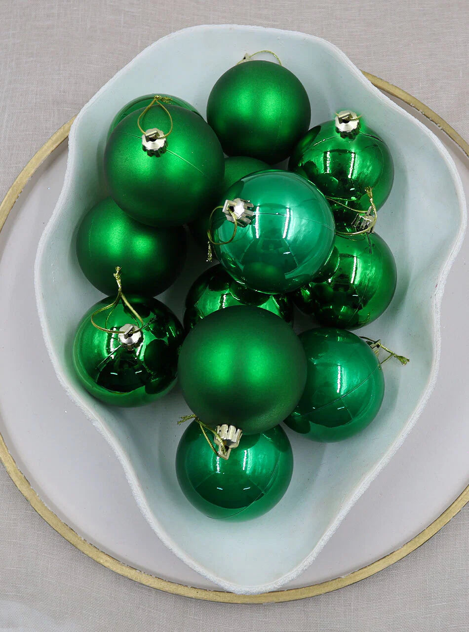GREEN 70mm Christmas Baubles Gloss Pearl Matt 48 Pack