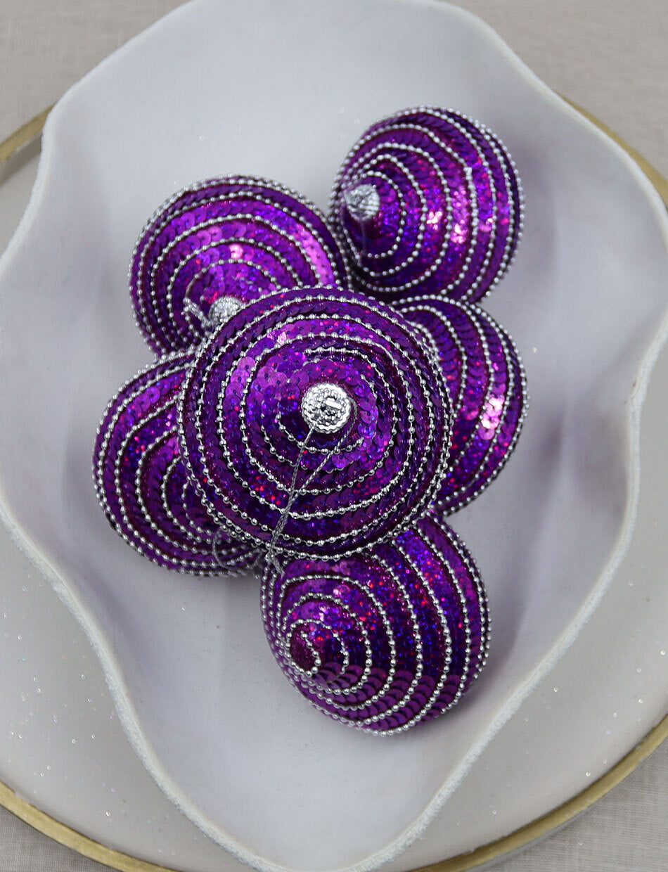 Purple Onion Foam Christmas Sequin Baubles 80mm 6 Pack