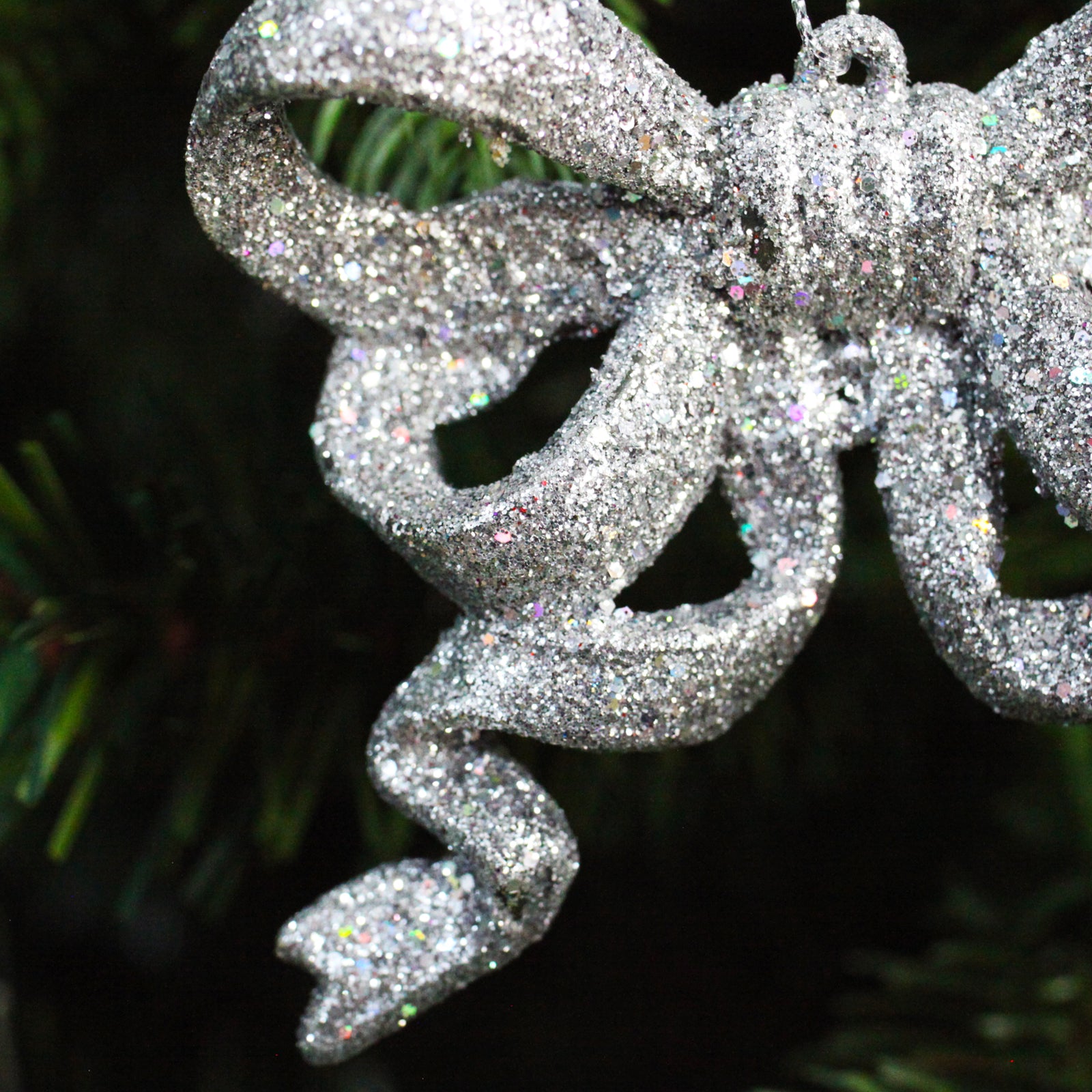 10 SILVER GLITTER BOWS 95mm
