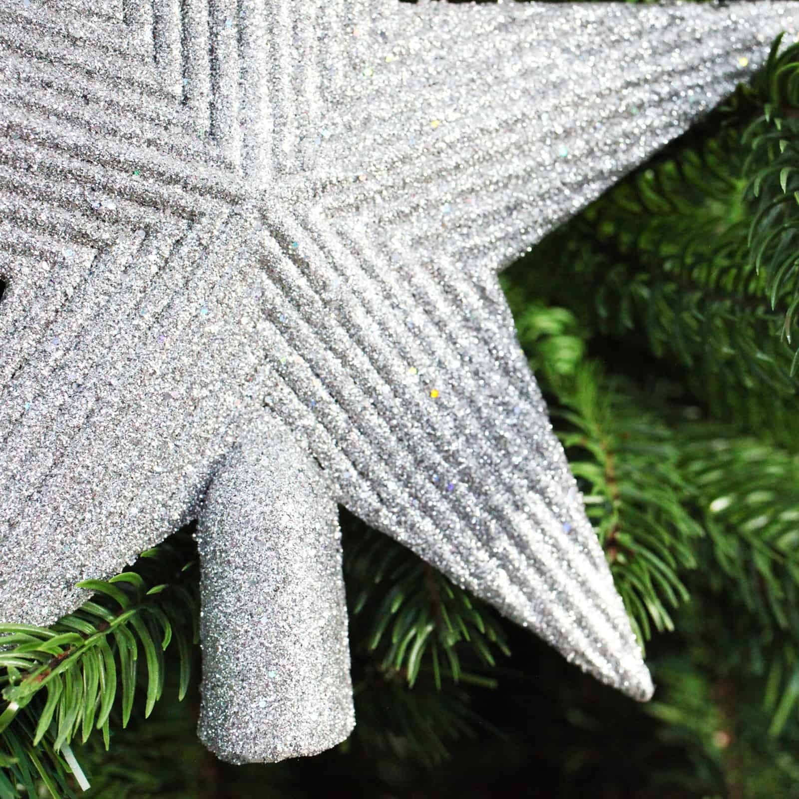 LARGE SILVER TREE TOPPER STAR 195mm