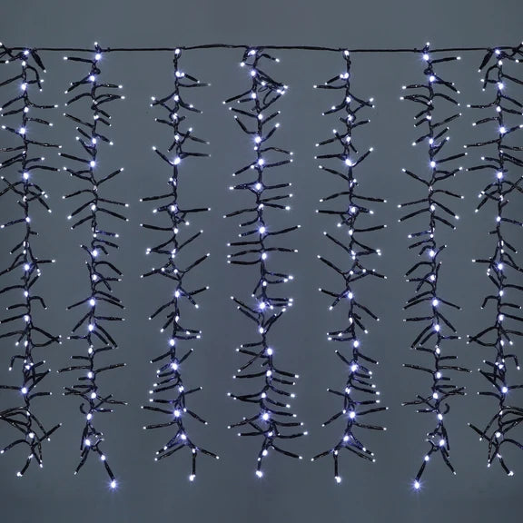 Waterfall Cluster Icicle Lights - Black Cable Cool White