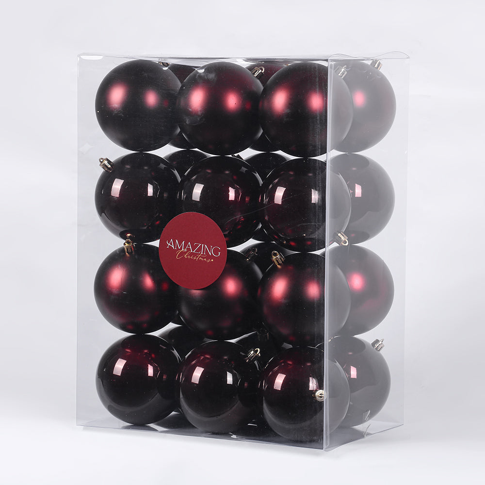 Wine Red 100mm Christmas Baubles 24 Balls