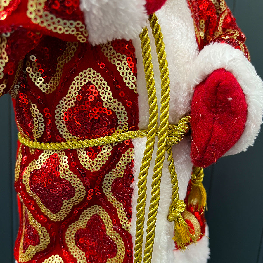 Santa in Sequin Jacket Christmas Ornament 45cm Red & White