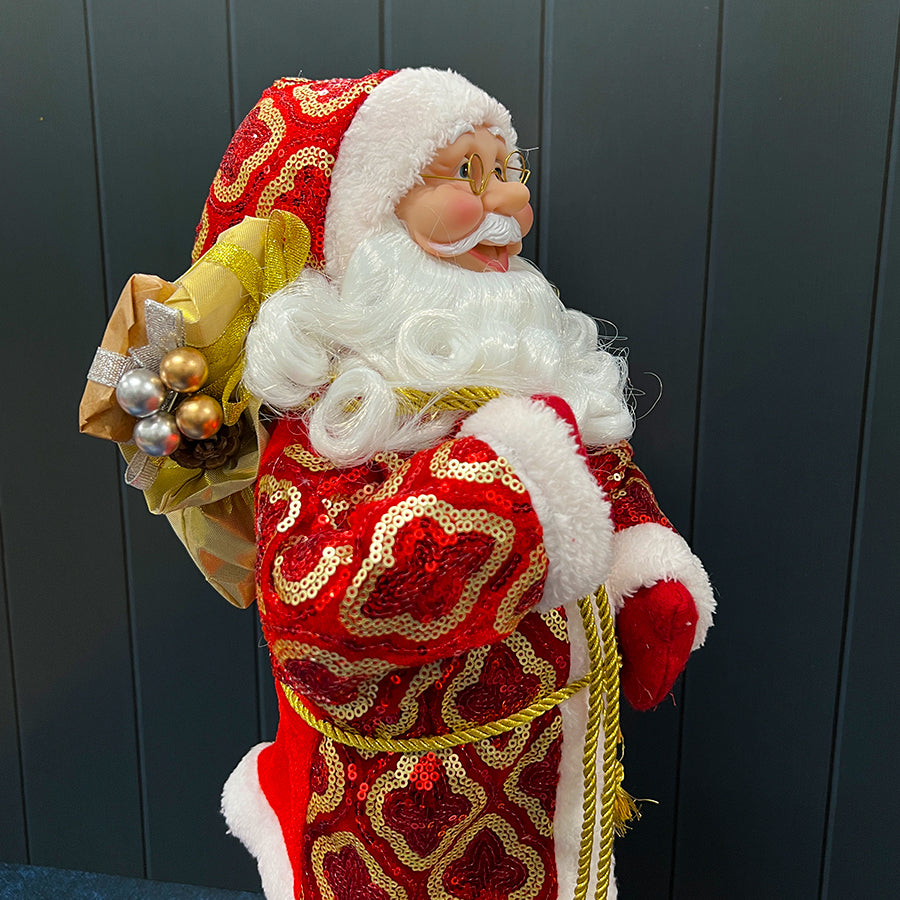 Santa in Sequin Jacket Christmas Ornament 45cm Red & White