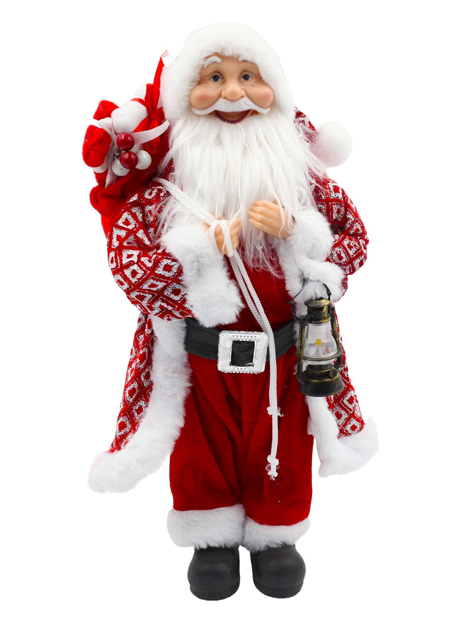 Santa With Lantern Christmas Ornament 45cm Red & White