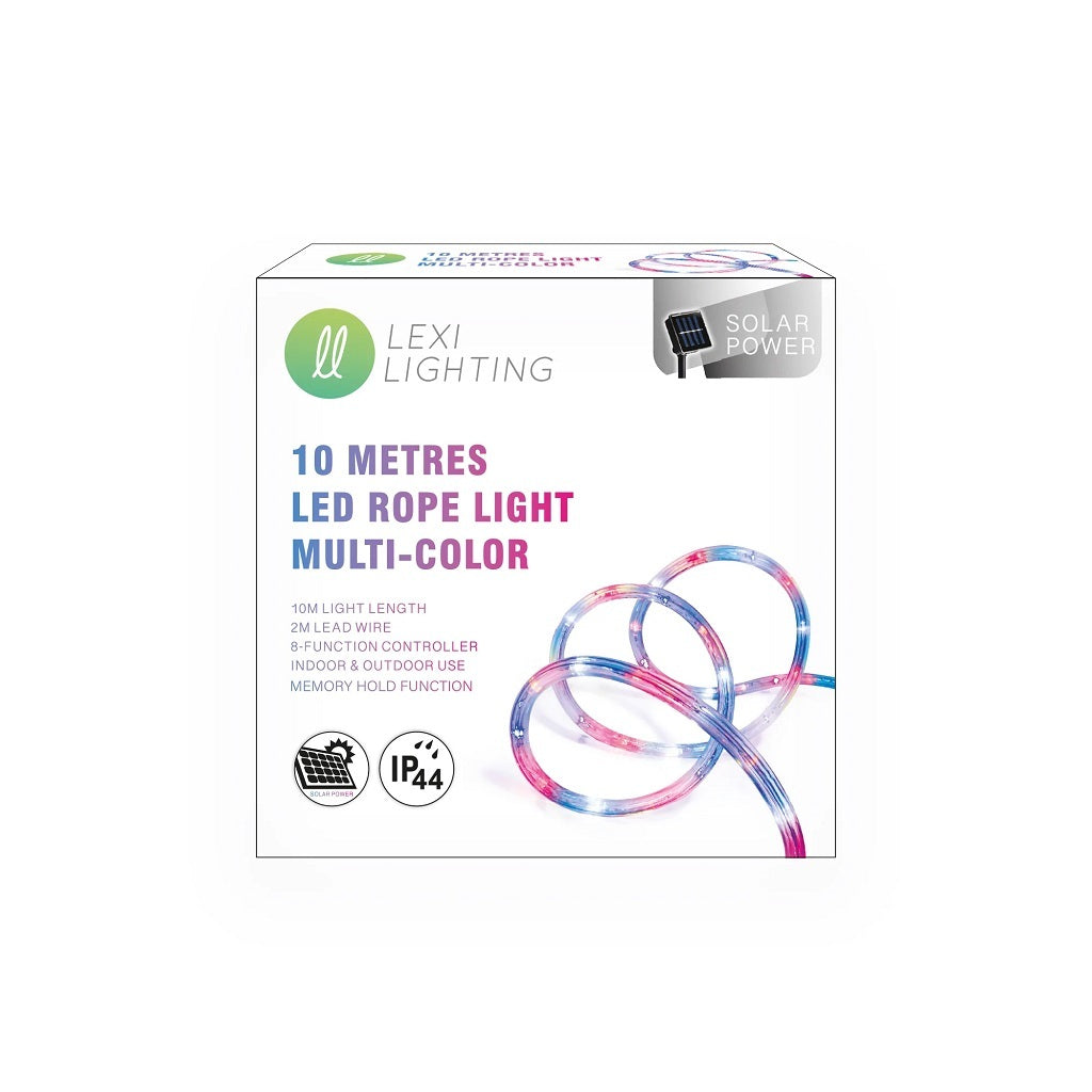 10m MULTICOLOUR Led SOLAR Christmas Rope Light