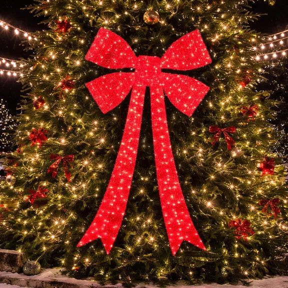 Red Light Up Bow - 200cm, Warm White 420 LEDs
