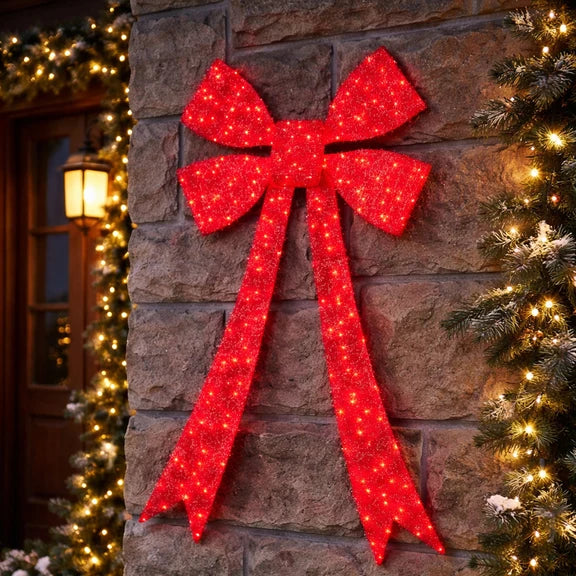 Red Light Up Bow - 160cm, Warm White 280 LEDs