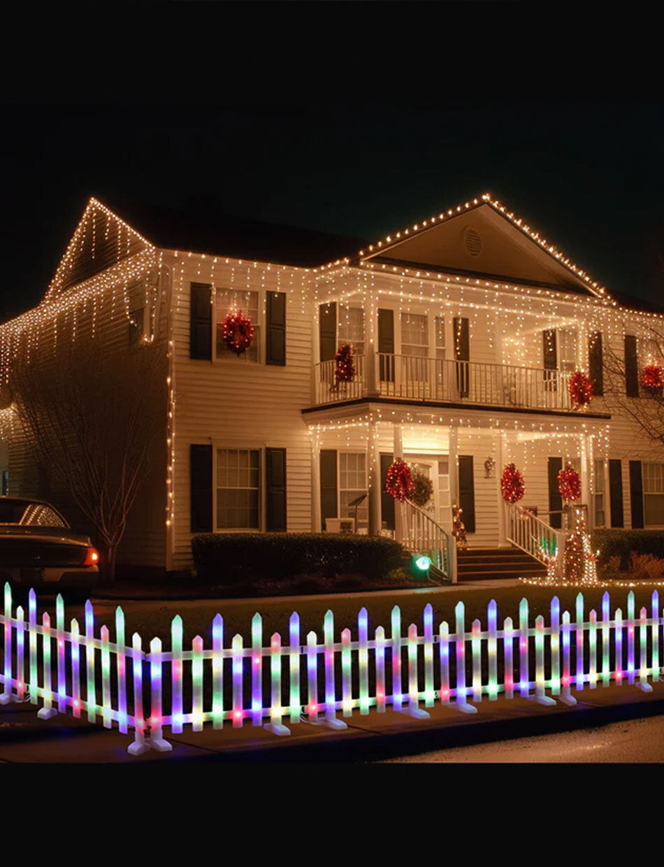 MULTICOLOUR Christmas Motif LED Pre-Lit Fence