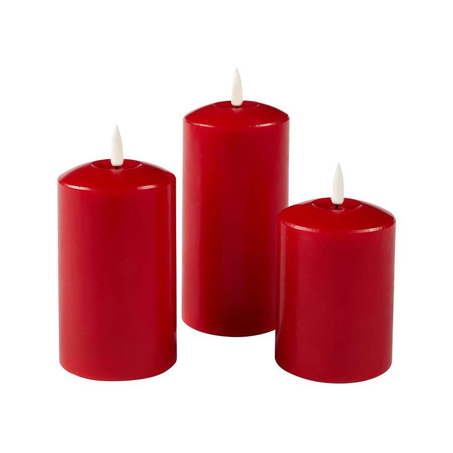 Set of 2 LED RED Wax Pillar Candles 13.5cm