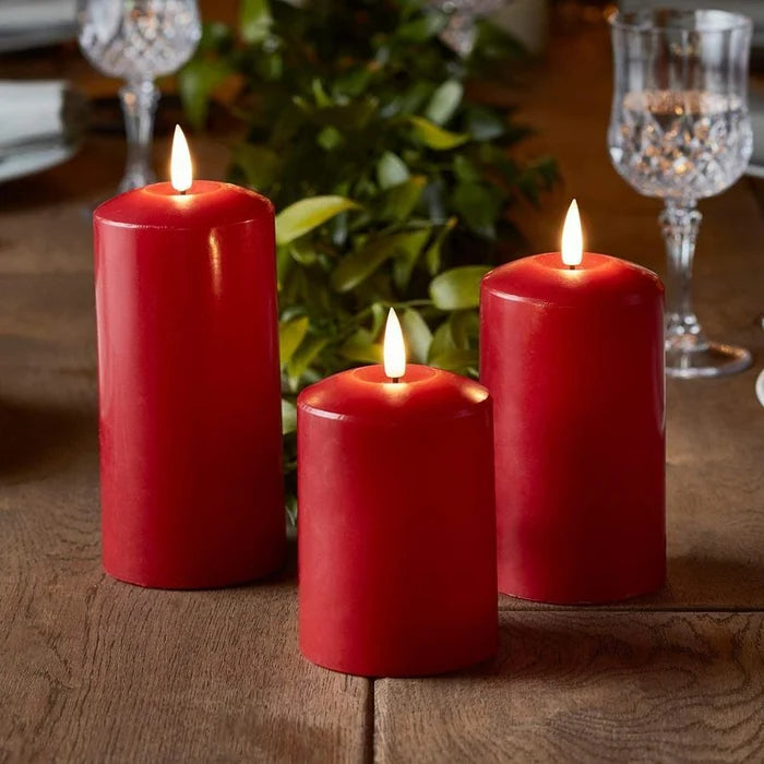 Wax Pillar Candles 13.5cm - Red LED, Set of 2
