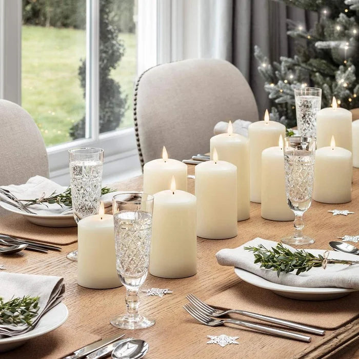 Wax Pillar Candles 13.5cm - Ivory LED, Set of 2