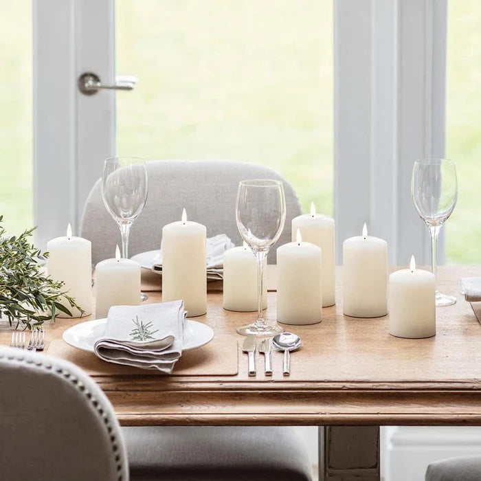 Wax Pillar Candles 18cm - Ivory LED - Set of 2