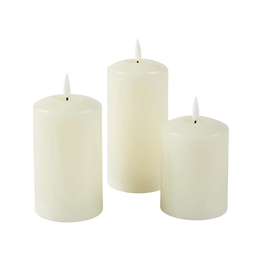 Set of 2 LED Ivory Wax Pillar Candles 23.5cm