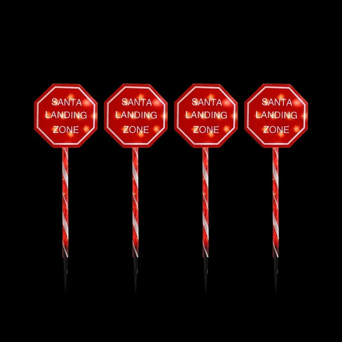 Santa Stop Here Connectable Stakes - Set of 4