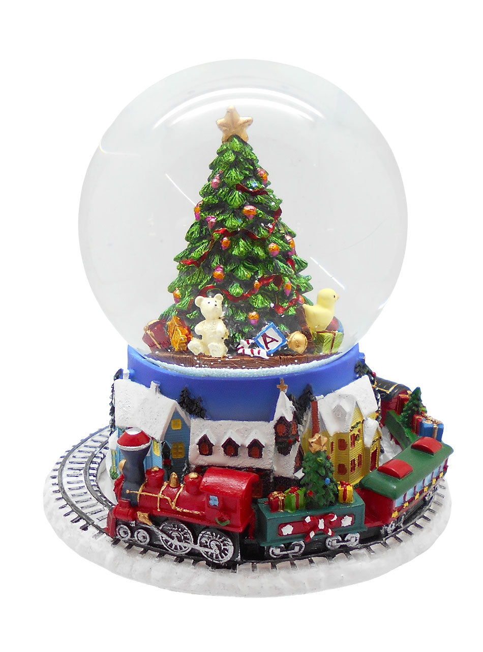 Christmas Tree Snow Globe with Revolving Train 12cm