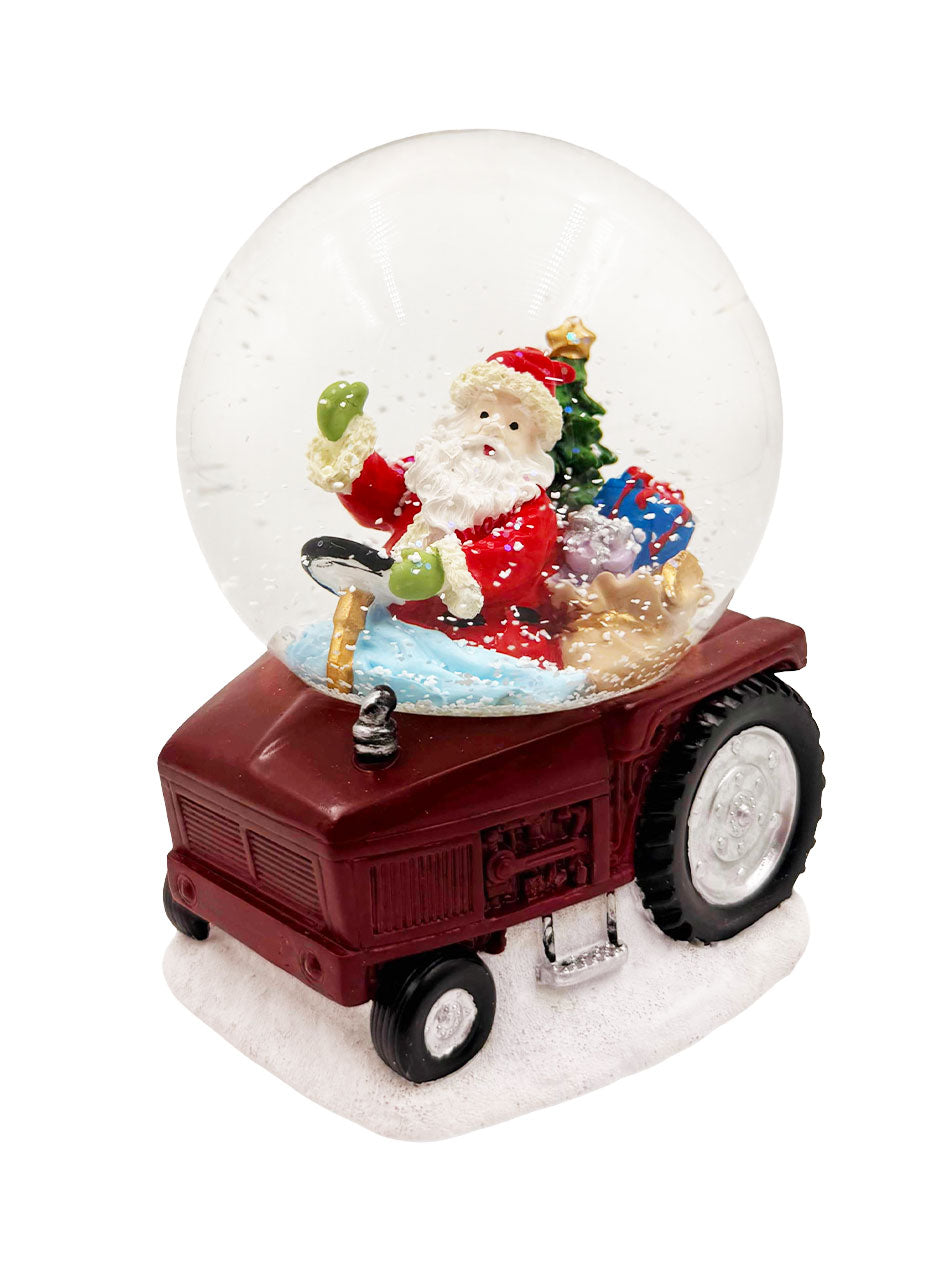 Christmas Snow Globe with Santa driving a tractor 10cm