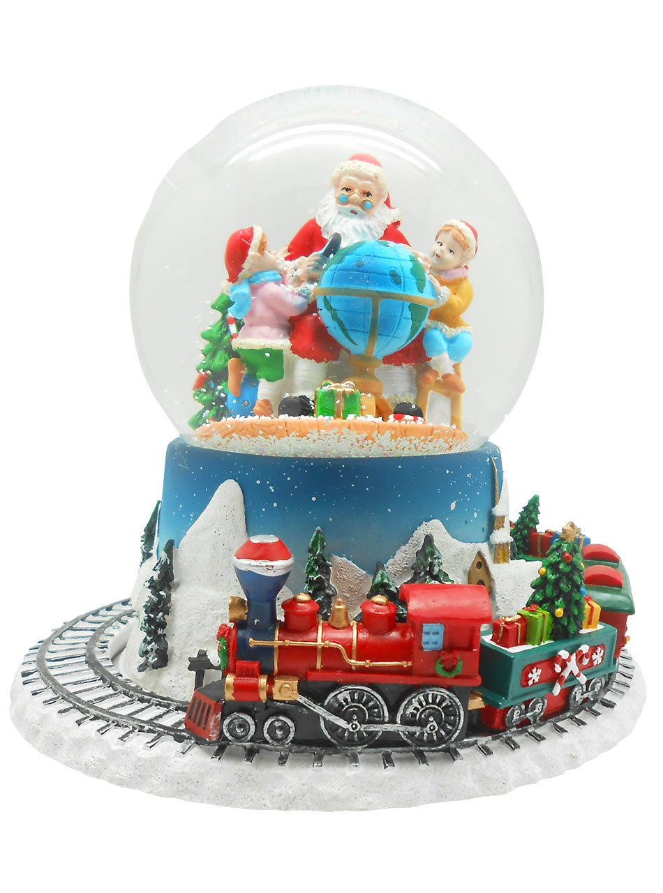 Christmas Snow Globe with Santa and a Revolving Train 12cm