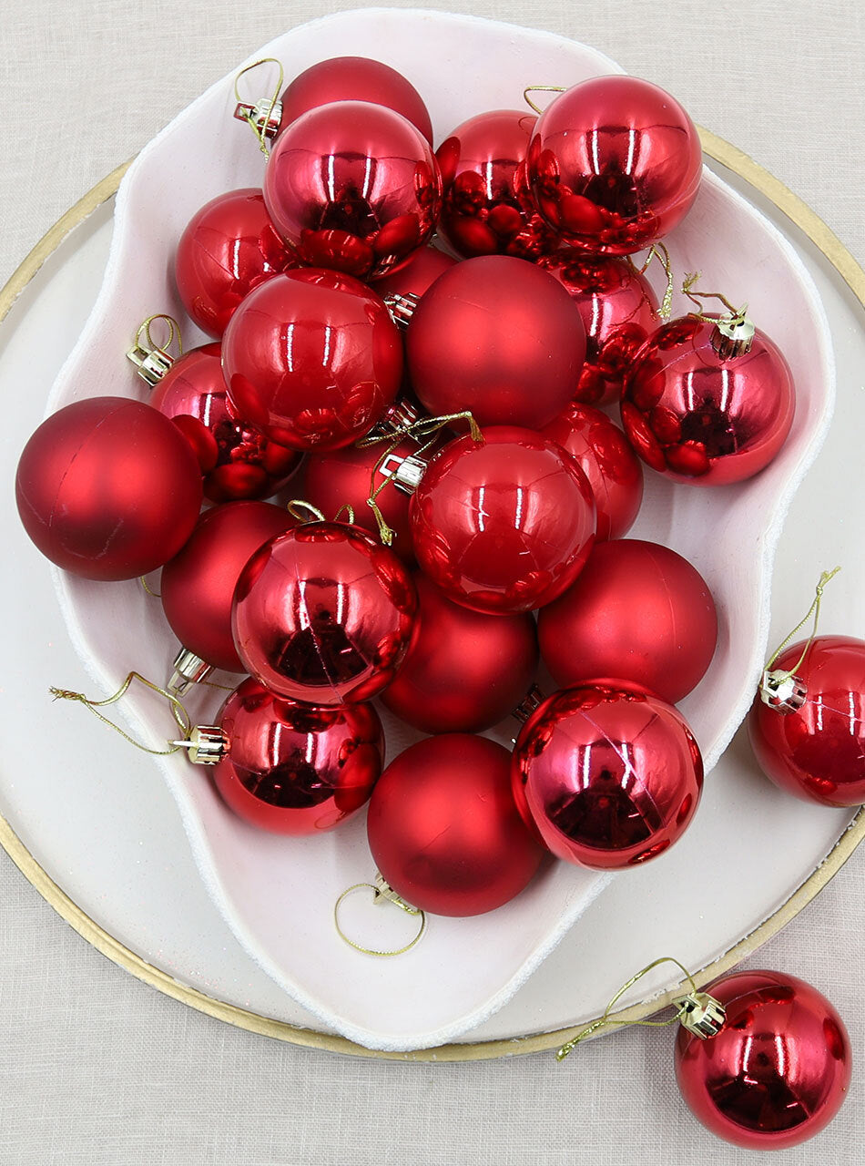 RED 60mm Christmas Baubles Gloss Pearl Matt 48 Pack