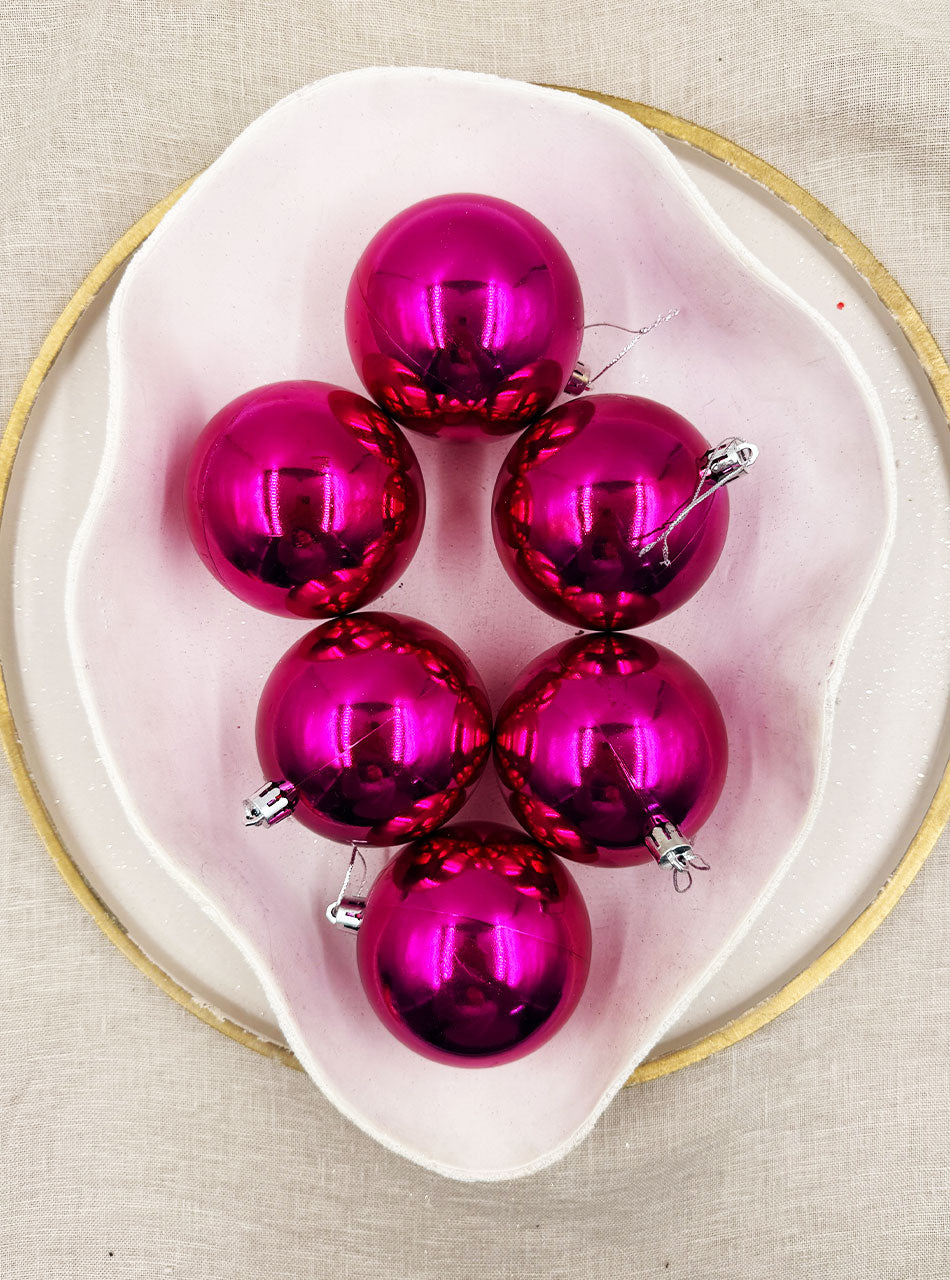 Hot Rose Pink Christmas Baubles 80mm Gloss Packs