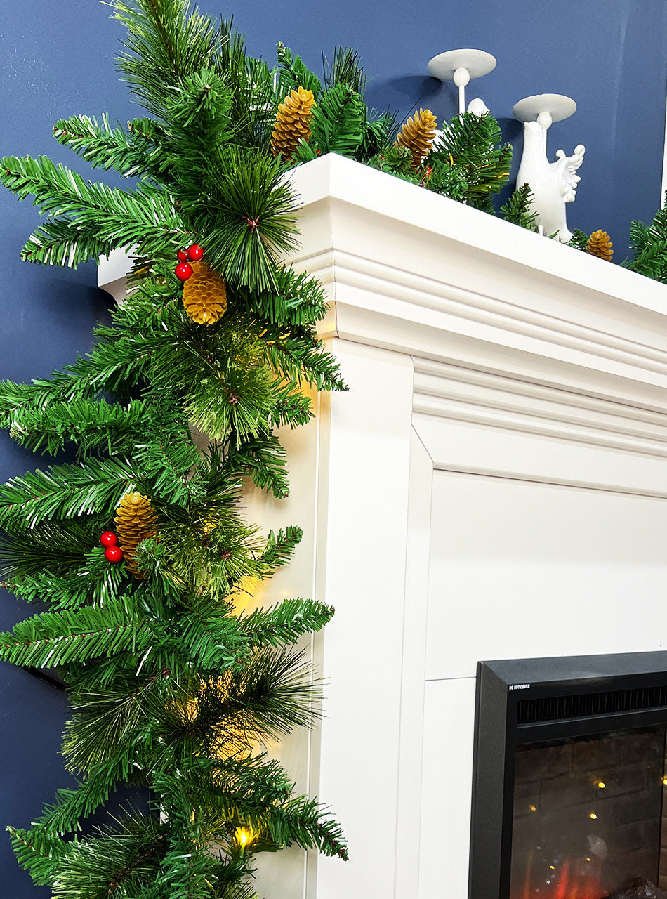 15m Christmas Garland Green Pre-Lit 150 Warm White Lights