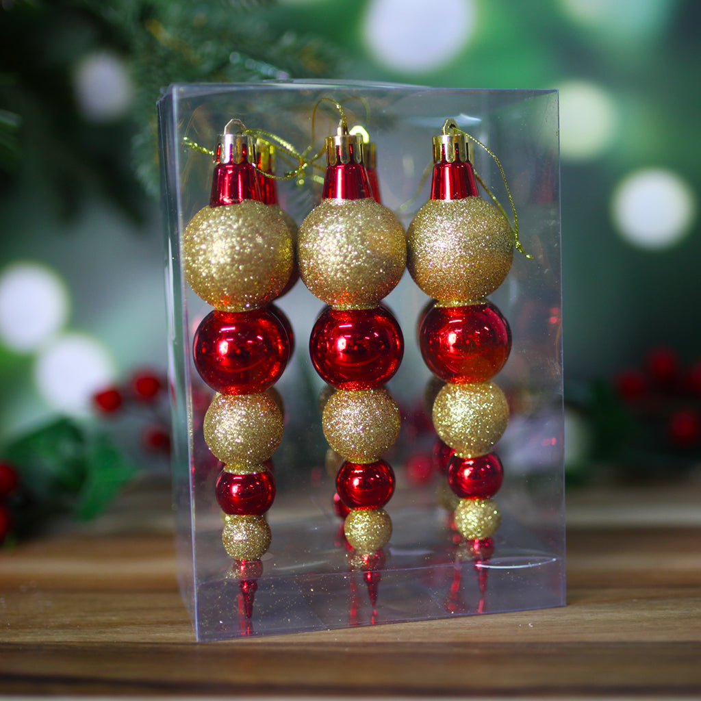 Christmas Tree Finial Bauble 6 Pack Red & Gold