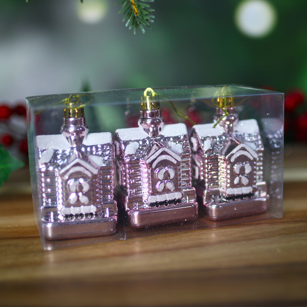 Christmas Tree Bauble Houses 3 Pack Rose Gold