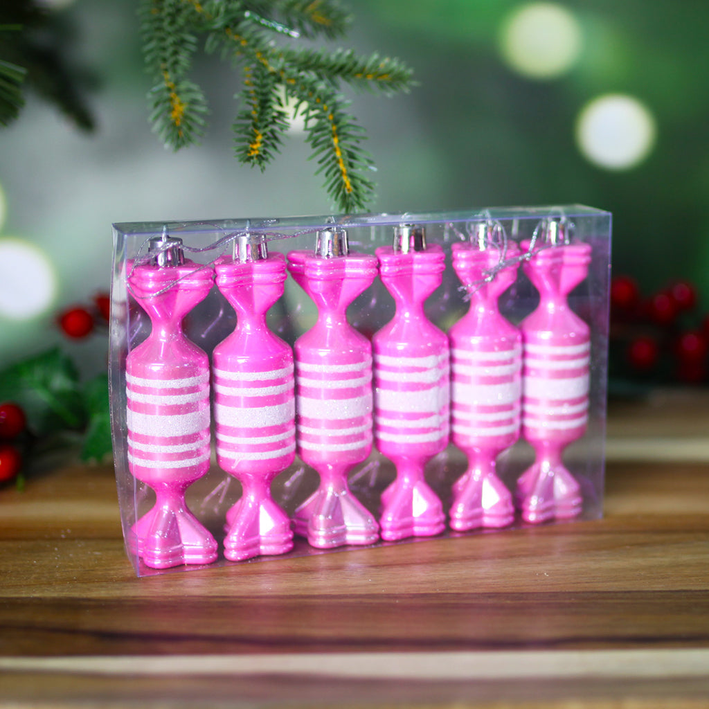 Christmas Tree Candy Pink Bauble 6 Pack